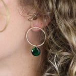 Load image into Gallery viewer, POM - Faux Gold Large Circle Stud Earrings with Deep Green Crystals
