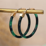 Load image into Gallery viewer, POM - Malachite Green Resin Hoop Earrings
