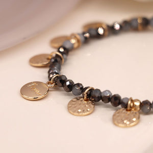 POM - Black & Grey Beaded Bracelet with Gold Discs