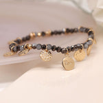 Load image into Gallery viewer, POM - Black &amp; Grey Beaded Bracelet with Gold Discs
