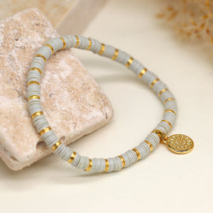 POM - Fimo Bead Bracelet with Gold Plated Disc | Dove Grey