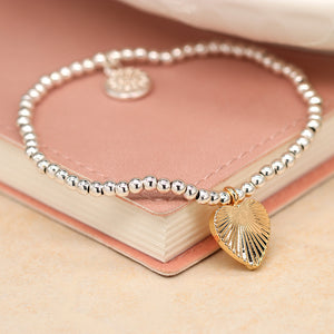 POM - Silver Plated Bracelet with Faux Gold Textured Heart