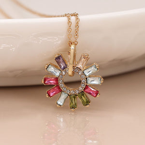 POM - Crystal Flower Hoop Pendant Necklace | Multicolour