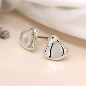 POM - Wavy Heart Stud Earrings | Silver Plated