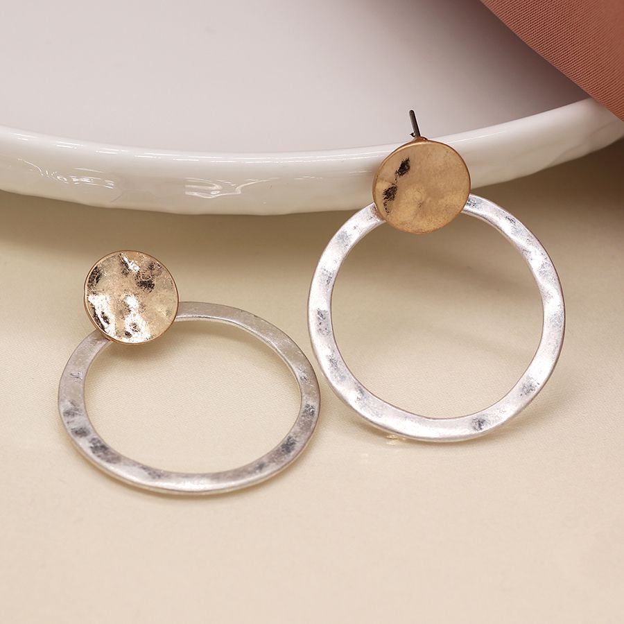 POM - Golden Organic Disc and Silver plated Hoop Earrings