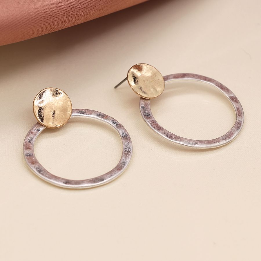 POM - Golden Organic Disc and Silver plated Hoop Earrings