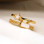 Load image into Gallery viewer, POM - Double Layer Adjustable Ring with Shell Rectangle &amp; Star | Gold Plated
