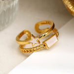 Load image into Gallery viewer, POM - Double Layer Adjustable Ring with Shell Rectangle &amp; Star | Gold Plated
