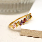 Load image into Gallery viewer, POM - Rainbow Rectangular Multi Crystal Set Ring | Gold Plated
