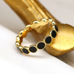 POM - Multi Circle Ring with Faux Onyx | Gold Plated