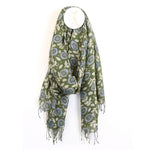 Load image into Gallery viewer, POM - Olive Flower Block Print Soft Modal Scarf
