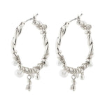 Load image into Gallery viewer, Pilgrim - Ana Silver Plated Pearl &amp; Crystal Hoop Earrings
