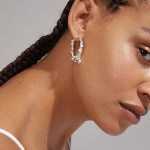 Pilgrim - Ana Silver Plated Pearl & Crystal Hoop Earrings