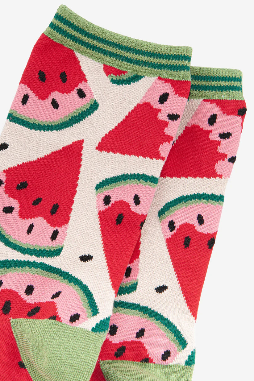 Sock Talk - Women's Bamboo Socks | Cream & Red Watermelon