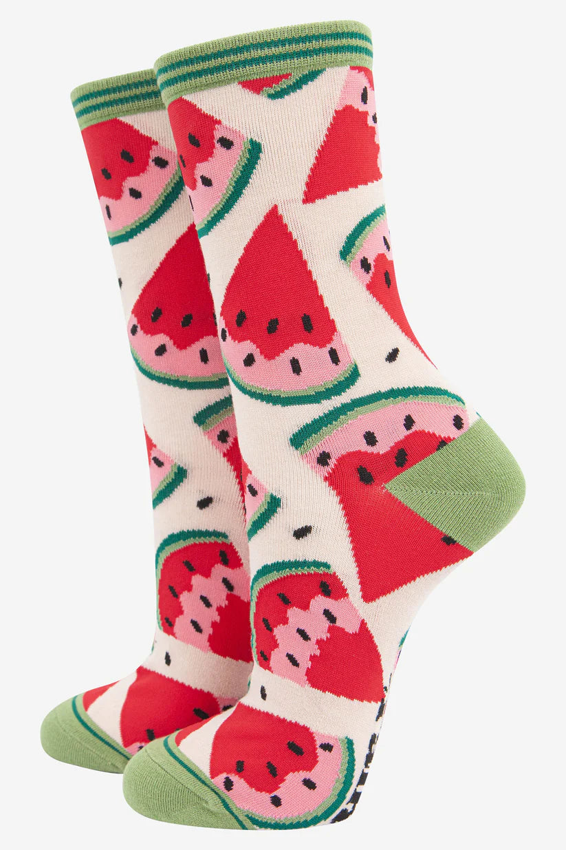 Sock Talk - Women's Bamboo Socks | Cream & Red Watermelon