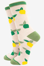 Load image into Gallery viewer, Sock Talk - Women&#39;s Bamboo Socks | Cream &amp; Green Lemon &amp; Lime
