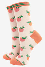 Load image into Gallery viewer, Sock Talk - Women&#39;s Bamboo Socks | Cream Peach Print
