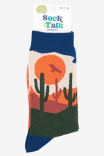 Load image into Gallery viewer, Sock Talk - Men&#39;s Bamboo Socks | Orange &amp; Blue Wild West Desert
