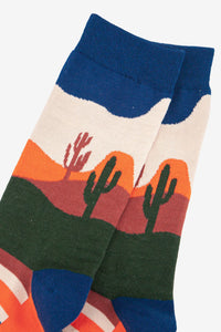 Sock Talk - Men's Bamboo Socks | Orange & Blue Wild West Desert