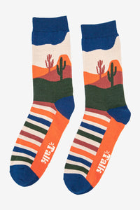 Sock Talk - Men's Bamboo Socks | Orange & Blue Wild West Desert
