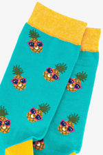 Load image into Gallery viewer, Sock Talk - Men&#39;s Bamboo Socks | Blue &amp; Yellow Pineapple in Sunglasses
