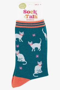 Sock Talk - Women's Bamboo Socks | Teal Sumer Cats