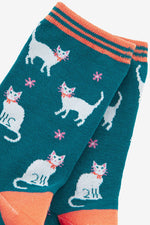 Load image into Gallery viewer, Sock Talk - Women&#39;s Bamboo Socks | Teal Sumer Cats
