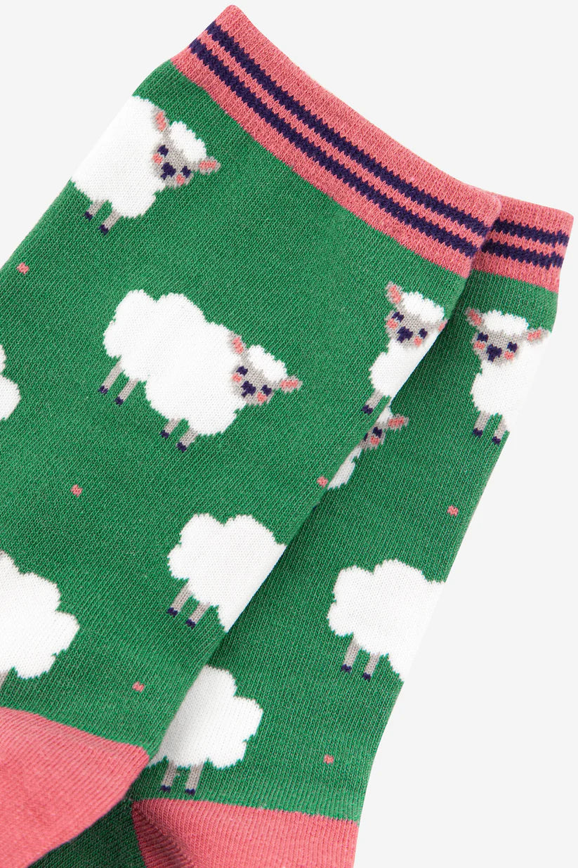 Sock Talk - Women's Bamboo Socks | Green & Pink Spring Lamb