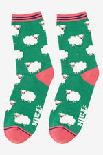 Load image into Gallery viewer, Sock Talk - Women&#39;s Bamboo Socks | Green &amp; Pink Spring Lamb
