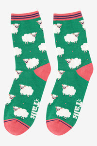 Sock Talk - Women's Bamboo Socks | Green & Pink Spring Lamb