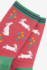 Load image into Gallery viewer, Sock Talk - Women&#39;s Bamboo Socks | Pink &amp; Green Spring Rabbit
