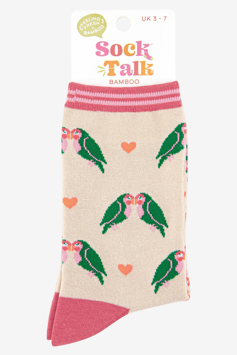 Sock Talk - Women's Bamboo Socks | Cream & Green Lovebird