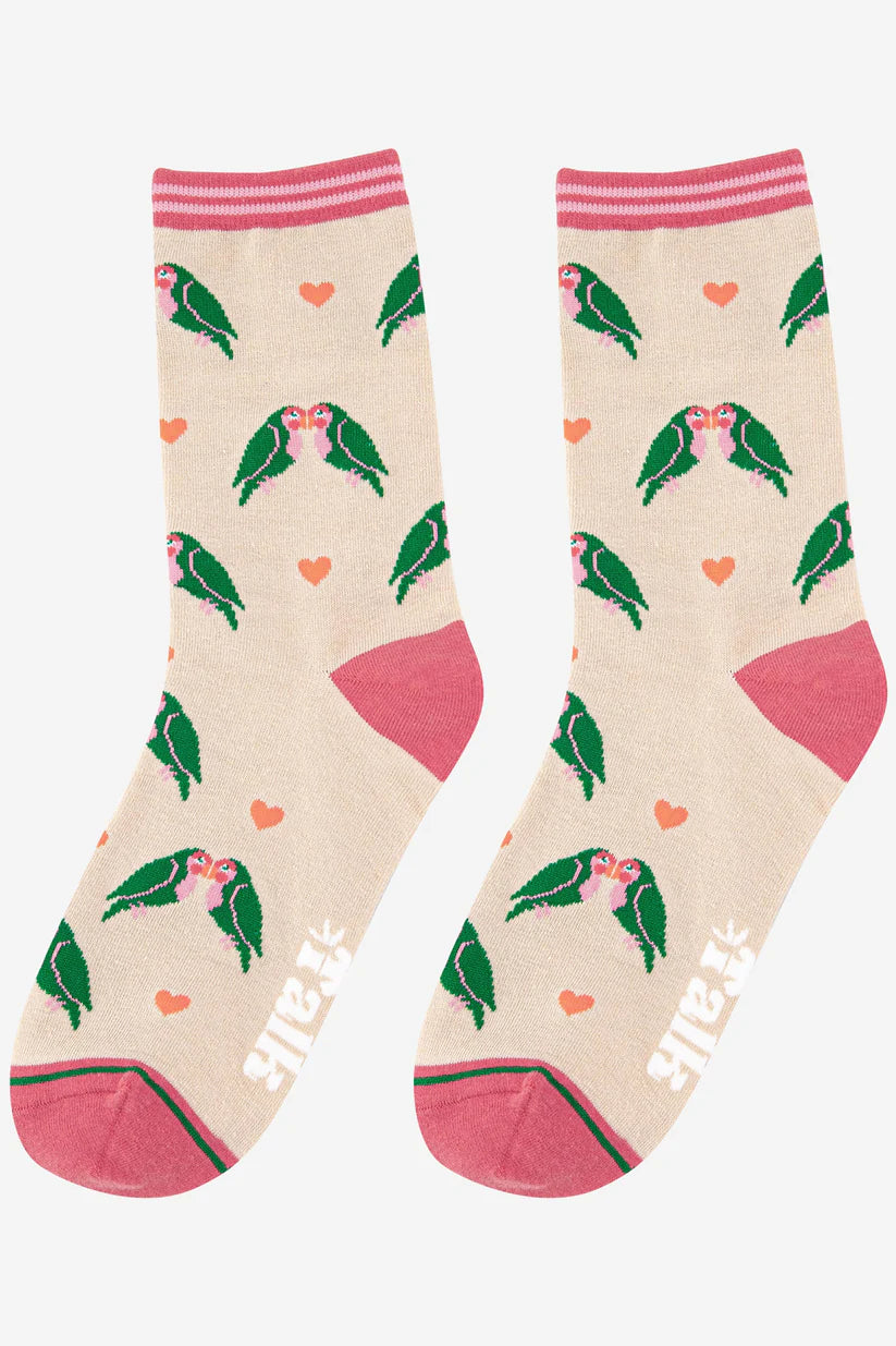 Sock Talk - Women's Bamboo Socks | Cream & Green Lovebird