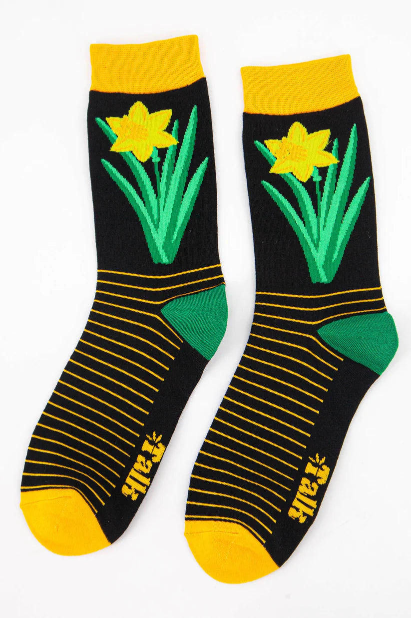 Sock Talk - Men's Bamboo Socks | Black & Yellow Welsh Daffodil
