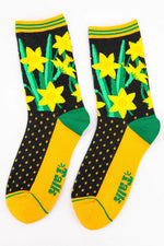Load image into Gallery viewer, Sock Talk - Women&#39;s Bamboo Socks | Black &amp; Yellow Welsh National Daffodil
