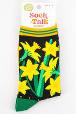 Load image into Gallery viewer, Sock Talk - Women&#39;s Bamboo Socks | Black &amp; Yellow Welsh National Daffodil
