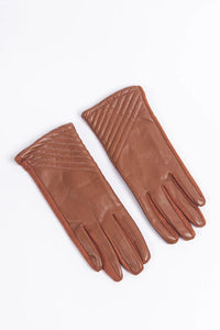 Sarta - Women's Tan PU Gloves with Diagonal Stitching