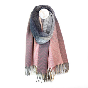 POM - Pink & Grey Chevron Ombre Scarf with Fringe