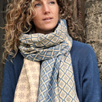 Load image into Gallery viewer, POM - Blue, Grey &amp; Beige Patch Tile Print Jacquard Scarf
