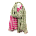 Load image into Gallery viewer, POM - Bright Pink &amp; Green Patch Tile Print Jacquard Scarf
