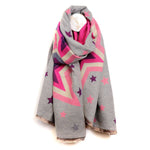Load image into Gallery viewer, POM - Bright Pink &amp; Grey Bold Star Jacquard Scarf
