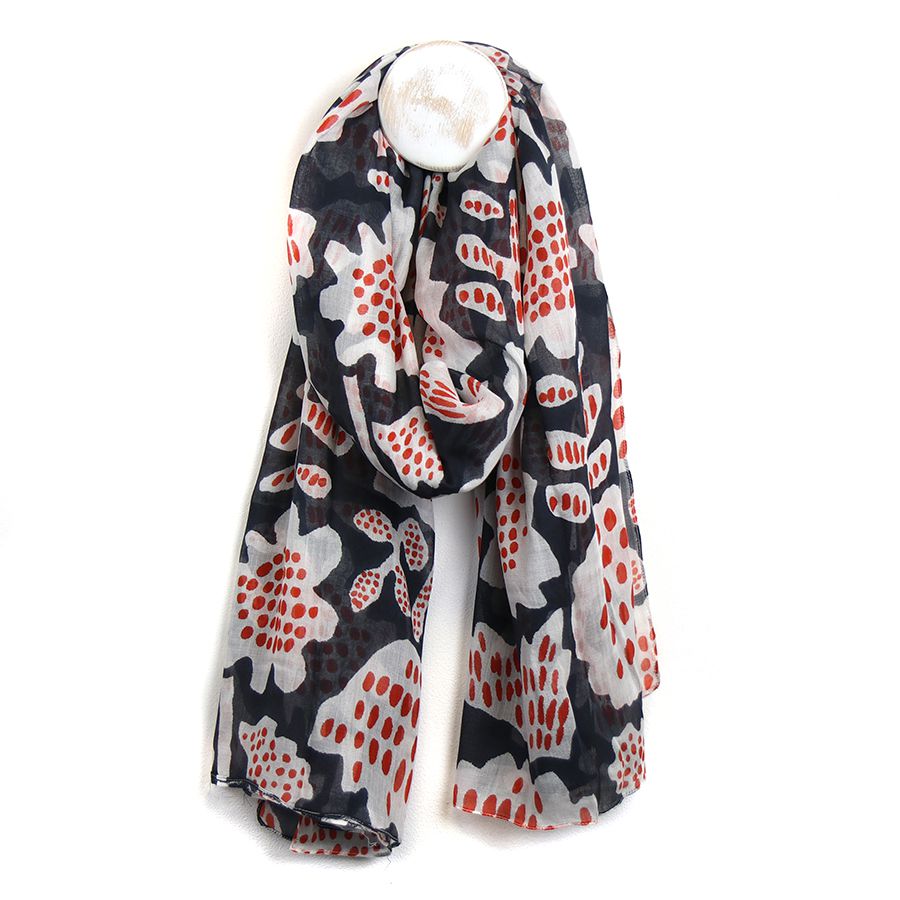 POM - Red, Navy & White Abstract Tulip Print Organic Cotton Scarf