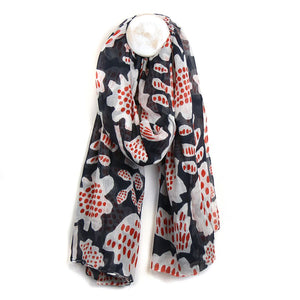 POM - Red, Navy & White Abstract Tulip Print Organic Cotton Scarf