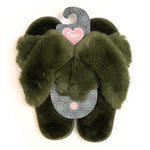 Load image into Gallery viewer, Pom - Dark Olive Faux Fur Slippers
