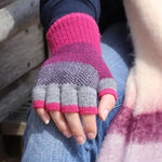 Load image into Gallery viewer, POM - Magenta, Purple &amp; Grey Fingerless Knitted Gloves
