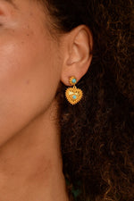Load image into Gallery viewer, My Doris - Gold &amp; Turquoise Heart Earrings
