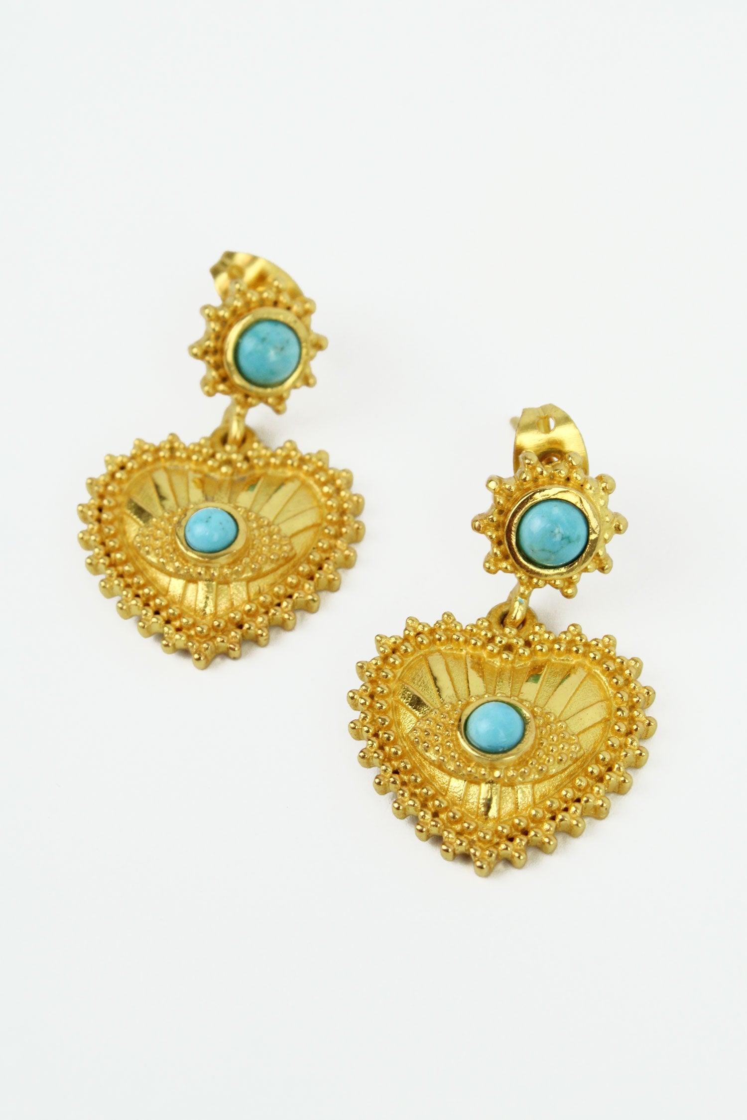 My Doris - Gold & Turquoise Heart Earrings