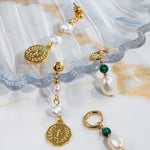 Load image into Gallery viewer, Orelia - Stationed Pearl &amp; Coin Drop Earrings
