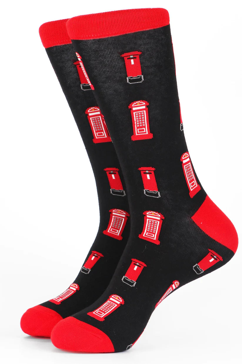 Sock Talk - Men's Bamboo Socks | Black & Red Telephone Box