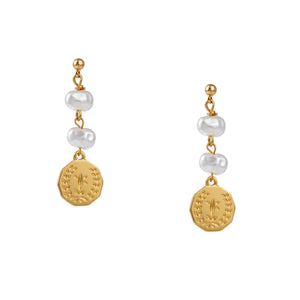 Orelia - Stationed Pearl & Coin Drop Earrings